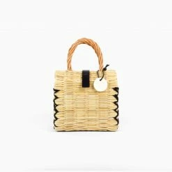Toino Abel Natural Handwoven Reed Bag With Black Stitching Bags & Baskets