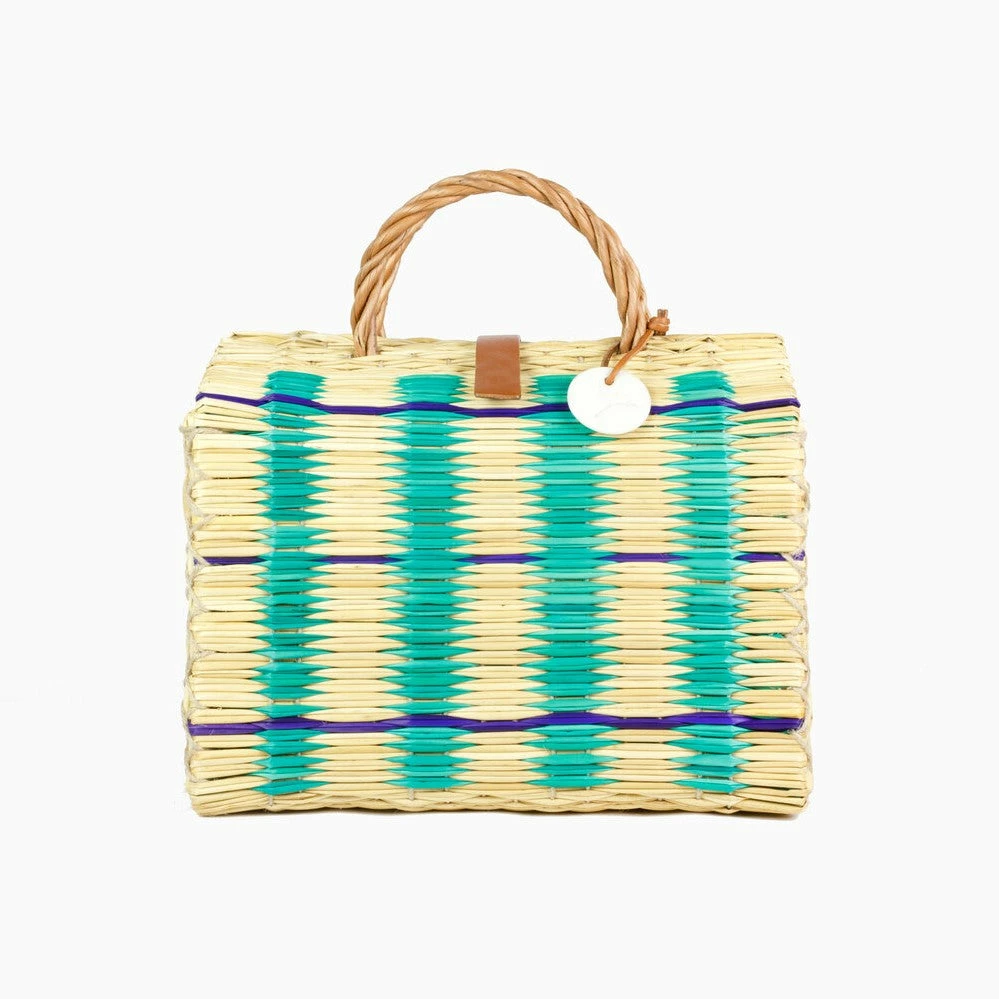 Toino Abel Natural/Blue Stripe Handwoven Reed Bag 3 Toino Abel Natural/Blue Stripe Handwoven Reed Bag