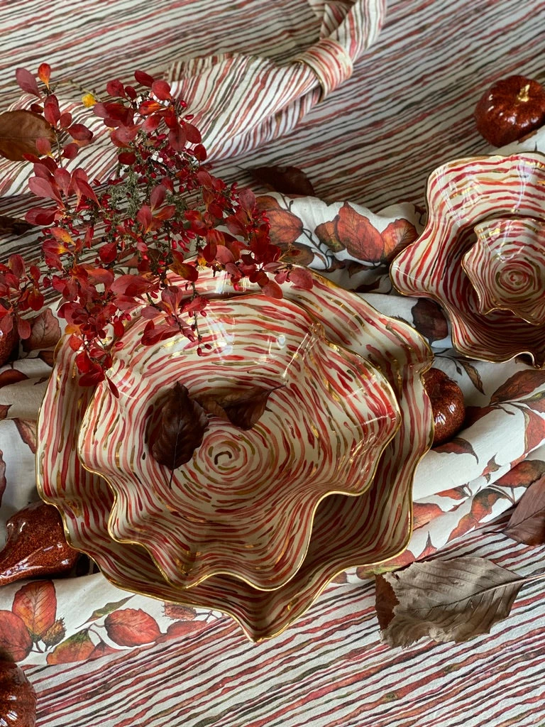 Deborah Brett Extra Large Hand Painted Red Stem Stripe Bowl 5 Deborah Brett Extra Large Hand Painted Red Stem Stripe Bowl