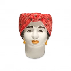 Bettina Ceramica Large Woman Head Vase-Red Ceramics