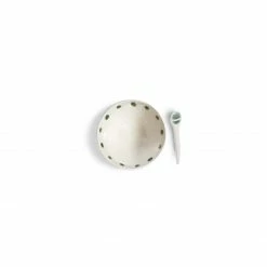 Thyme Ceramic Bowl With Spring Green Dots And Spoon Ceramics
