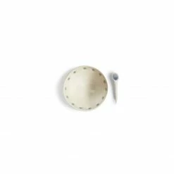 Thyme Ceramics Ceramic Bowl With Light Blue Dots And Spoon