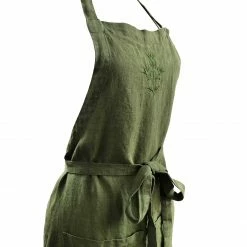 Bertioli By Thyme Aprons Dark Green Embroidered Linen Apron