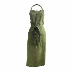 Bertioli By Thyme Aprons Dark Green Embroidered Linen Apron