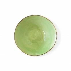 Thyme Hand Made Bowl With Gold Rim In Green Ceramics