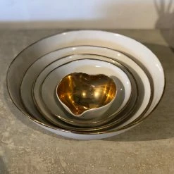Thyme Hand Made Bowl With Gold Rim In White