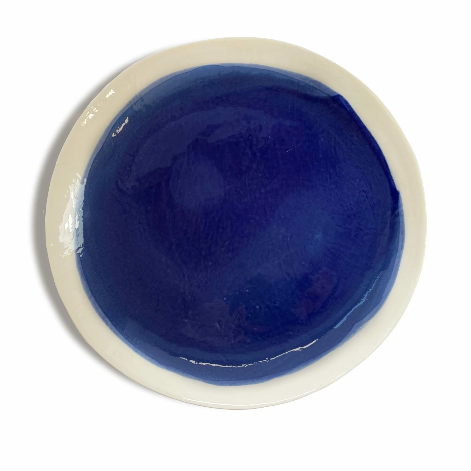 Thyme Hand Made Dinner Plate With Painted Deep Blue Centre 3 Thyme Hand Made Dinner Plate With Painted Deep Blue Centre