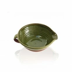 Thyme Small Lipped Farmhouse Bowl With Handle In Green Ceramics
