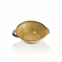 Thyme Ceramics Small Lipped Farmhouse Bowl With Handle In Honey