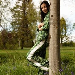 Bertioli By Thyme Silk Trousers In Rivermint With Stripe