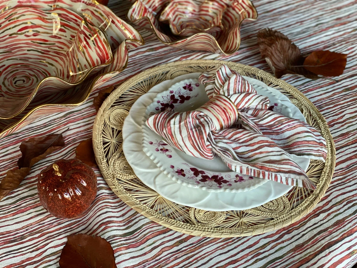 Deborah Brett Hand Painted Red Stem Stripe Napkin Ring 5 Deborah Brett Hand Painted Red Stem Stripe Napkin Ring