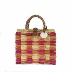 Toino Abel Bags & Baskets Pink & Orange Handwoven Reed Bag