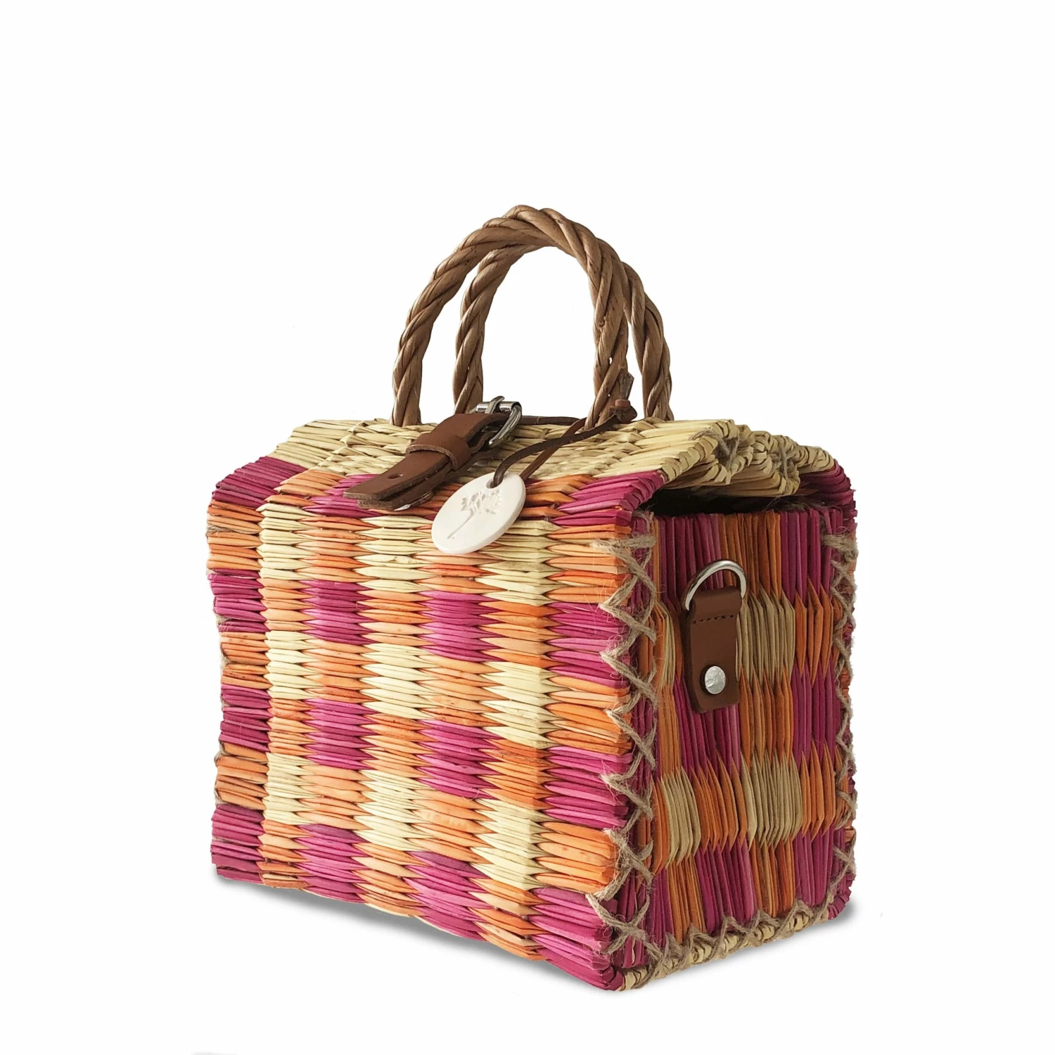 Toino Abel Bags & Baskets Pink & Orange Handwoven Reed Bag 4 Toino Abel Bags & Baskets Pink & Orange Handwoven Reed Bag