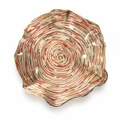 Deborah Brett Extra Large Hand Painted Red Stem Stripe Bowl