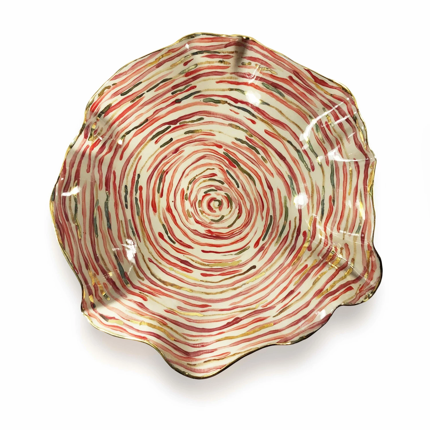 Deborah Brett Extra Large Hand Painted Red Stem Stripe Bowl 4 Deborah Brett Extra Large Hand Painted Red Stem Stripe Bowl