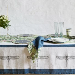 Bertioli By Thyme Table Linens Pre-Order Dragonfly And Waterlily Table Cloth