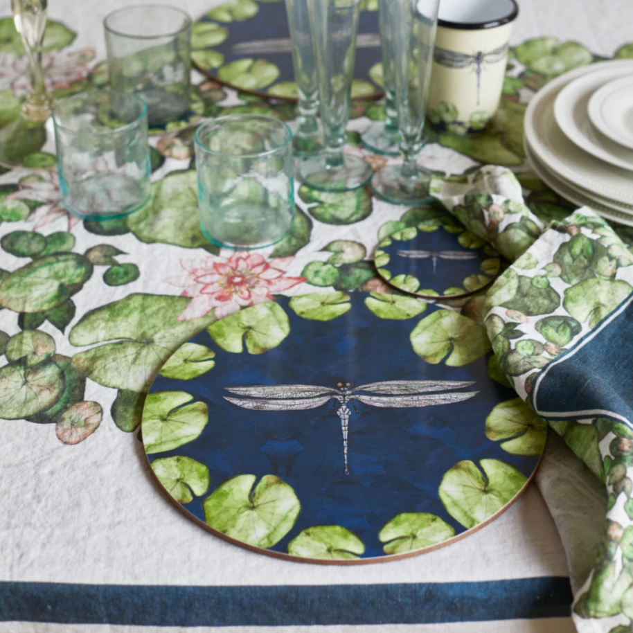 Bertioli By Thyme Table Linens Pre-Order Dragonfly And Waterlily Table Cloth 5 Bertioli By Thyme Table Linens Pre-Order Dragonfly And Waterlily Table Cloth