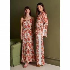 Bertioli By Thyme Silk Trousers In Wild Rose With Stripe