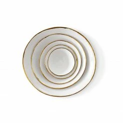 Thyme Hand Made Bowl With Gold Rim In White