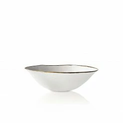 Thyme Hand Made Bowl With Gold Rim In White