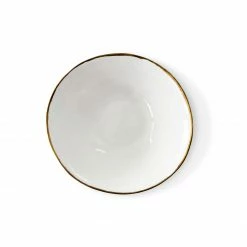 Thyme Hand Made Bowl With Gold Rim In White