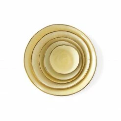 Thyme Hand Made Bowl With Gold Rim In Yellow Ceramics