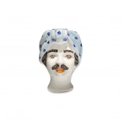 Bettina Ceramica Small Man Head Vase- Blue